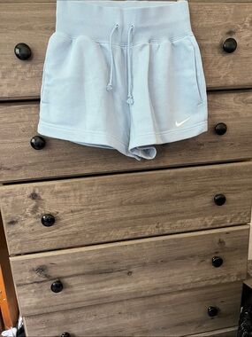 Nike Women's Light Blue Fleece Drawstring Shorts